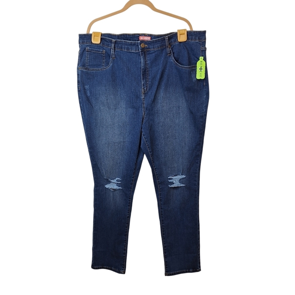 All Worthy Hunter McGrady Tall Distressed Mom Jeans Size‎ 26WT Reprieve Recycled